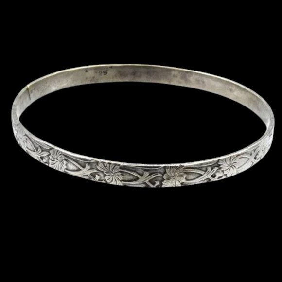 Art Nouveau Style Sterling Silver Taxco Mexico Bangle Bracelet 925 - Picture 5 of 6